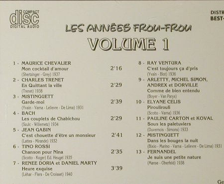 V.A.Les Annees Frou-Frou: Volume 1, Best-France, Bella Musica(BFD 1006), F, 1985 - CD - 53042 - 5,00 Euro