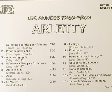 Arletty: Les Annees Frou-Frou, Best-France, Bella Musica(BFD 1011), F, 1985 - CD - 55025 - 7,50 Euro
