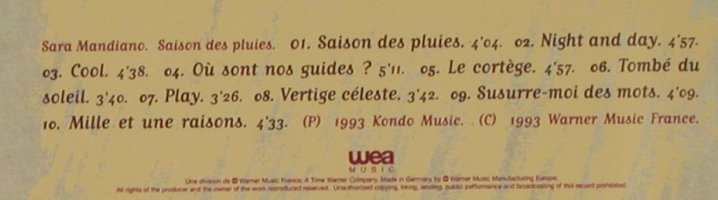 Mandiano,Sara: Saison Des Pluies, WEA(), D, 1993 - CD - 97190 - 5,00 Euro