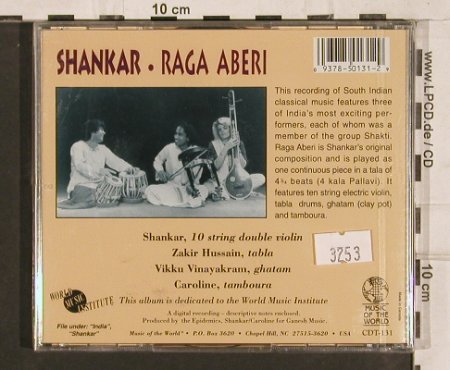 Shankar: Raga Aberi(Tabla,Ghatam,10string..), Musik o. W (CDT-131), CDN,FS-New, 1995 Typ: CD Best.-Nr.: 82150 Preis: 7,50 Euro