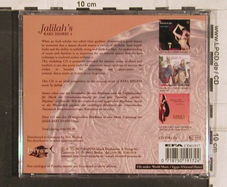 Jalilah's Raks Sharki 4: The Rhythm Workshop, FS-New, Piranha (CD-PIR1251), D, 1998 Typ: CD Best.-Nr.: 83146 Preis: 10,00 Euro