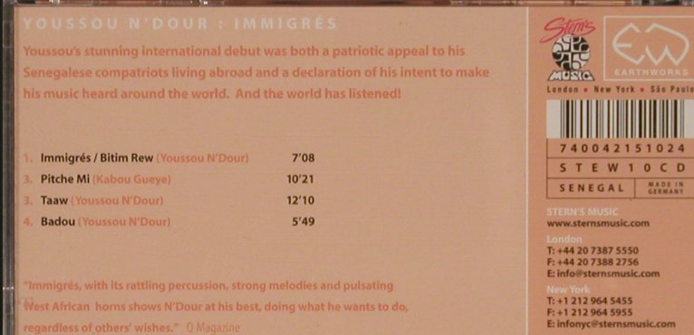 N'Dour,Youssou: Immigres '1988, Stern's Music, D, 2002 Typ: CD Best.-Nr.: 84085 Preis: 11,50 Euro