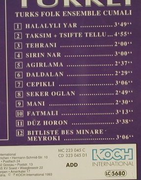 Turks Folk Ensemble Cumali: Populäre Musik aus der Türkei, Koch, A, 1993 Typ: CD Best.-Nr.: 84138 Preis: 10,00 Euro