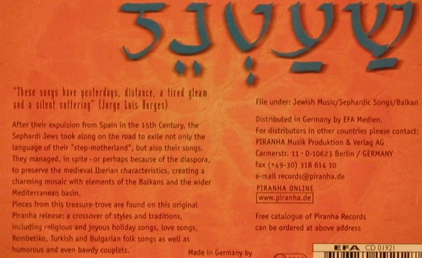 Yaakov Ensemble,Ruth: Shaatnez, vg+/m-, Piranha (1255), D Typ: CD Best.-Nr.: 84173 Preis: 7,50 Euro