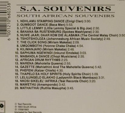 V.A.S.A. Souvenirs: 20 Tr. South African, Teal Rec., RSA, 1993 Typ: CD Best.-Nr.: 84186 Preis: 10,00 Euro