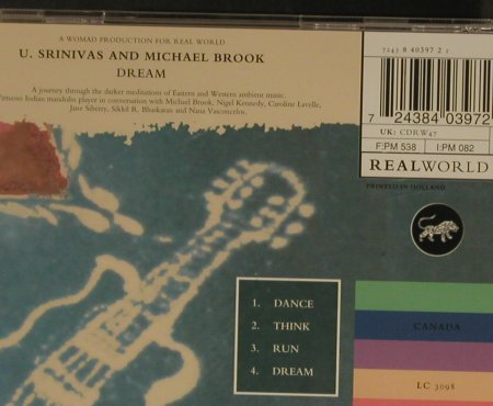 Srinivas,U. & Michael Brook: Dream ( India/Canada ), Real World(CDRW 47), NL, 1995 - CD - 84195 - 10,00 Euro