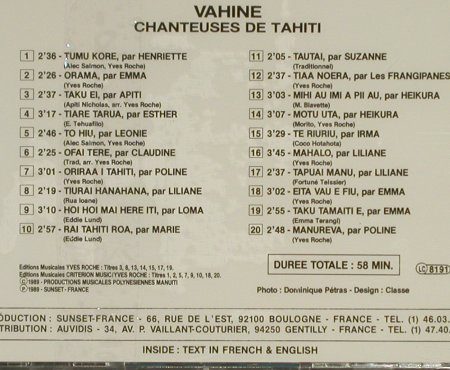 Vahine - Tahiti: Chanteuses de Tahiti, FS-New, Playa Sound(PS 65038), F, 1989 - CD - 94293 - 10,00 Euro