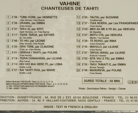 Vahine - Tahiti: Chanteuses de Tahiti, FS-New, Playa Sound (PS 65038), F, 1989 Typ: CD Best.-Nr.: 94293 Preis: 10,00 Euro