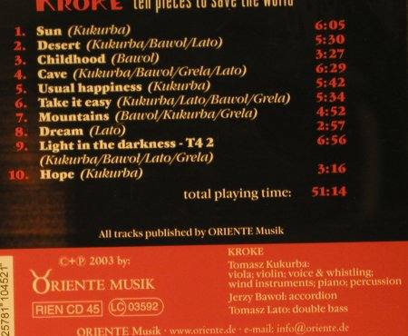 Kroke: Ten Pieces to Save the World, Oriente Musik(RIEN cd 45), , 2003 - CD - 97702 - 7,50 Euro