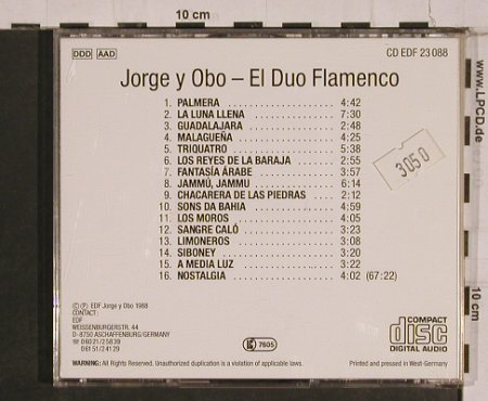 Jorge Y Obo: Palmera-el Duo Flamenco, EDF(23088), D, 1988 - CD - 84337 - 7,50 Euro
