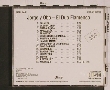 Jorge Y Obo: Palmera-el Duo Flamenco, EDF (23088), D, 1988 Typ: CD Best.-Nr.: 84337 Preis: 7,50 Euro
