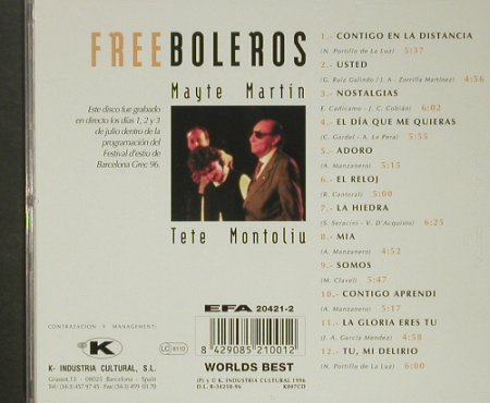 Martin,Mayte / Tete Montoliu: Free Boleros, K-Industria Cultural,SL, E, 1996 Typ: CD Best.-Nr.: 92479 Preis: 10,00 Euro