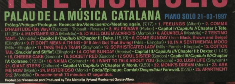 Montoliu,Tete: Palau de la Musica Catalana, FS-New, Discmedi Blau, E, 2003 Typ: CD Best.-Nr.: 93242 Preis: 12,50 Euro