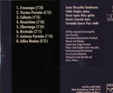 Piazzolla,Astor: The Vienna Concert(84), Messidor (15922-2), D, 1991 Typ: CD Best.-Nr.: 93257 Preis: 15,00 Euro