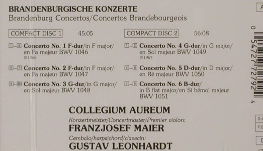 Bach,Johann Sebastian: Brandenburgische Konzerte 1-6, Harmonia Mundi (05472 77279 2), D,FS-New, 1992 Typ: 2CD Best.-Nr.: 80298 Preis: 15,00 Euro