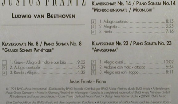 Beethoven,Ludwig van: Klaviersonaten Nr.8,14 & 23, Eurodisc (RD 69139), D, 1991 Typ: CD Best.-Nr.: 80336 Preis: 10,00 Euro