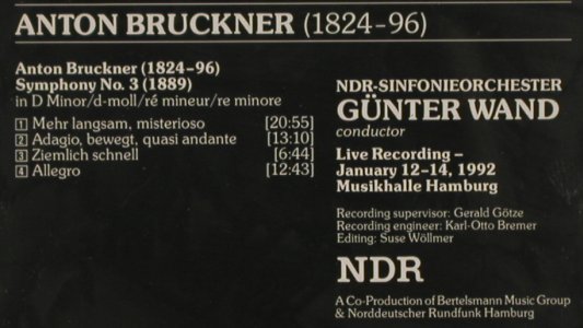 Bruckner,Anton: Symphonie No. 3, RCA (09026 61374 2), D, 1992 Typ: CD Best.-Nr.: 80368 Preis: 10,00 Euro