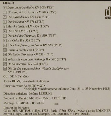Mozart,Wolfgang Amadeus: Lieder, Kantate KV 619, Ricercar (RIC 035009), F Typ: CD Best.-Nr.: 80547 Preis: 10,00 Euro