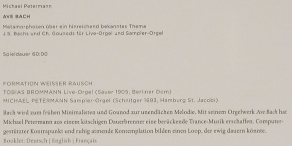 Petermann,Michael / Ave Bach: Das Wohlgenerierte Clavier 1, Digi, Gigaweiss (MA 805), EU,FS-New, 2010 Typ: CD Best.-Nr.: 80815 Preis: 10,00 Euro