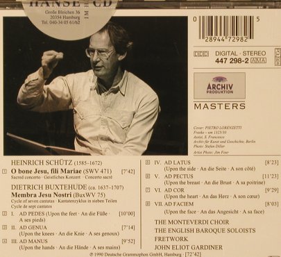 Buxtehude,Dietrich / Schütz: Membra Jesu Nostri, Archiv (447 298-2), D, 1990 Typ: CD Best.-Nr.: 80977 Preis: 7,50 Euro