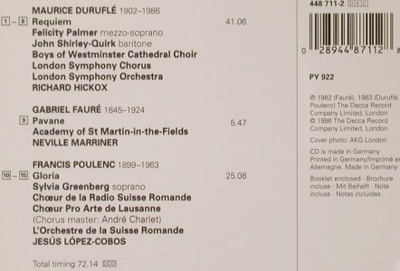 Durufle,Maurice / Poulenc: Requiem/Gloria, Decca(448 711-2), D(1982), 1996 - CD - 80979 - 10,00 Euro