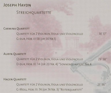 Haydn,Joseph: Streichquartette,op54/1, 20/4, 74/3, SWR(FA5881), D, 2001 - CD - 81158 - 10,00 Euro