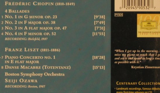 Zimerman,Krystian: Chopin & Liszt, D.Gr. (459 053-2), D, 1988 Typ: CD Best.-Nr.: 81245 Preis: 10,00 Euro