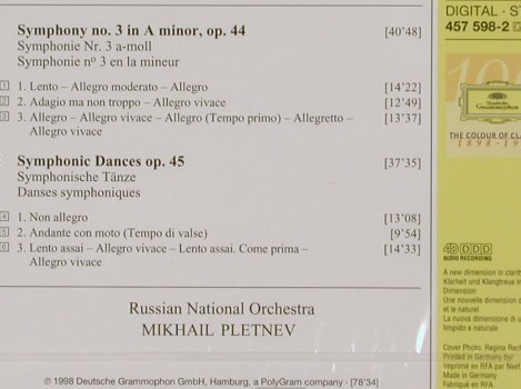 Rachmaninov,Sergei: Symphonie No.3 in a-minor,op44,45, D.Gr. (457 598-2), D,FS-New, 1998 Typ: CD Best.-Nr.: 81319 Preis: 10,00 Euro