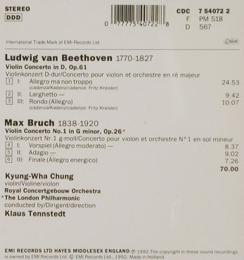 Beethoven,Ludwig van / Max Bruch: Violinkonzert Nr.1/Nr.1, EMI(CDC 7 54072 2), EU, 1992 - CD - 81324 - 7,50 Euro