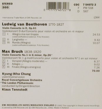 Beethoven,Ludwig van / Max Bruch: Violinkonzert Nr.1/Nr.1, EMI (CDC 7 54072 2), EU, 1992 Typ: CD Best.-Nr.: 81324 Preis: 7,50 Euro
