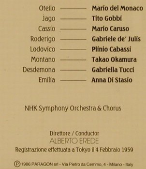 Verdi,Guiseppe: Otello, rec. 1959, Paragon (PCD 84002/3), I, 1986 Typ: 2CD Best.-Nr.: 81447 Preis: 6,00 Euro