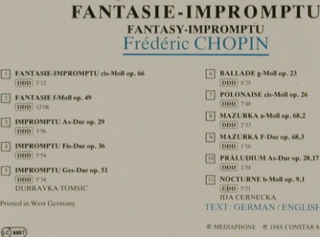 Chopin,Frederic: Fantaisie - Impromptu, Constar(130-09), D, 1988 - CD - 81451 - 5,00 Euro