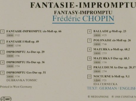 Chopin,Frederic: Fantaisie - Impromptu, Constar (130-09), D, 1988 Typ: CD Best.-Nr.: 81451 Preis: 5,00 Euro