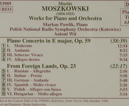 Moszkowski,Moritz: Piano Concerto e major, op.59, 23, Naxos (8.553989), EC, 1998 Typ: CD Best.-Nr.: 81457 Preis: 5,00 Euro