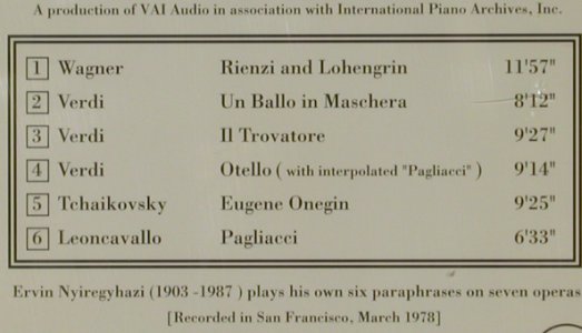 Nyiregyhazi,Ervin: At the Opera, Wagner,Verdi,Tchai.., Vai Audio(VAIA/IPA 1003), US, 1992 - CD - 81462 - 5,00 Euro