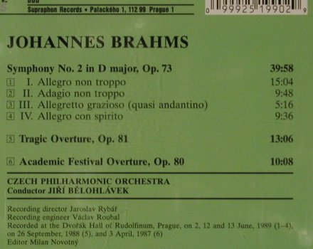 Brahms,Johannes: Symphony No.2 d major op.73,81,81, Supraphon (SU 1990-2 31), CZ, 1995 Typ: CD Best.-Nr.: 81507 Preis: 10,00 Euro