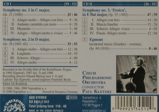Beethoven,Ludwig van: Symphonies nos 1 & 2 & 3, Supraphon Archiv (SU 3451-2 012), CZ, 2000 Typ: 2CD Best.-Nr.: 81509 Preis: 7,50 Euro