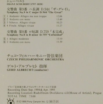 Schubert,Franz: Symphony No.9 & 8, Great/Unfinished, Pony Canyon(PCCL-00287), J, 1995 - CD - 81512 - 7,50 Euro