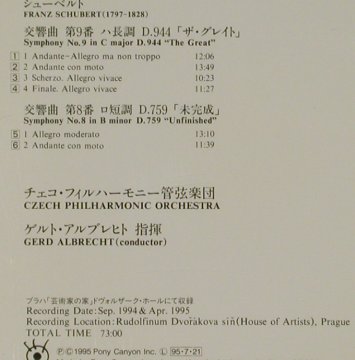 Schubert,Franz: Symphony No.9 & 8, Great/Unfinished, Pony Canyon (PCCL-00287), J, 1995 Typ: CD Best.-Nr.: 81512 Preis: 7,50 Euro
