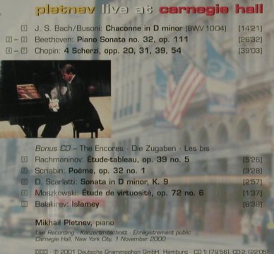 Pletnev,Mikhail: Live at Carnegie Hall, D.Gr. (471 157-2), EU, 2001 Typ: 2CD Best.-Nr.: 81517 Preis: 7,50 Euro
