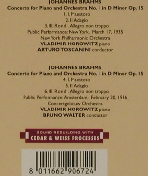 Horowitz,Vladimir: Brahms,Concert.Piano&Orch, op.15 x2, The Radio Years(RY 54), I, 1996 - CD - 81519 - 6,00 Euro