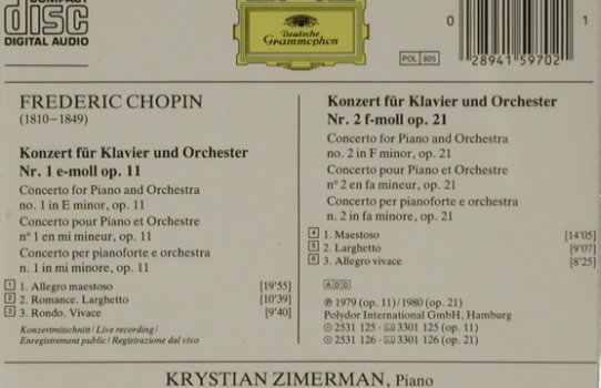 Chopin,Frederic: Klavierkonzerte Nr.1 & 2, D.Gr. (415 970-2), D Typ: CD Best.-Nr.: 81520 Preis: 6,00 Euro