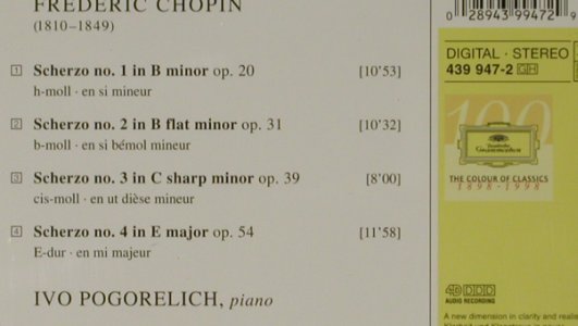Chopin,Frederic: 4 Scherzi, Ivo Pogorelich, D.Gr.(439 947-2), D, 1998 - CD - 81521 - 5,00 Euro