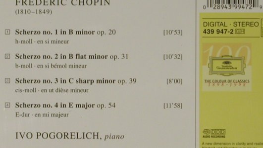 Chopin,Frederic: 4 Scherzi, Ivo Pogorelich, D.Gr. (439 947-2), D, 1998 Typ: CD Best.-Nr.: 81521 Preis: 5,00 Euro
