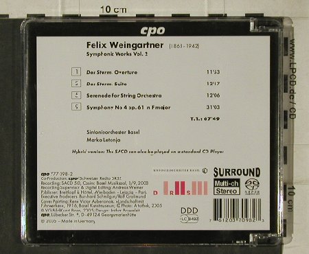 Weingartner,Felix: Symphonic Works Vol.2, Sym.4, CPO(777 098-2), D, 2005 - CD - 81524 - 7,50 Euro