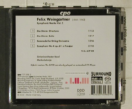 Weingartner,Felix: Symphonic Works Vol.2, Sym.4, CPO (777 098-2), D, 2005 Typ: CD Best.-Nr.: 81524 Preis: 7,50 Euro