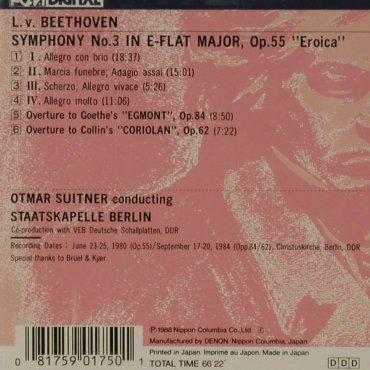 Beethoven,Ludwig van: Sinfonien Nr.3 in e.flat maj Eroica, Denon (DC-8014), J, 1988 Typ: CD Best.-Nr.: 81527 Preis: 7,50 Euro