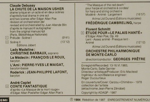 Debussy,Claude/Capiet/Fl.Schmitt: La Chute, De La Maison Usher(1984), EMI(7479212), F, 1987 - CD - 81556 - 20,00 Euro