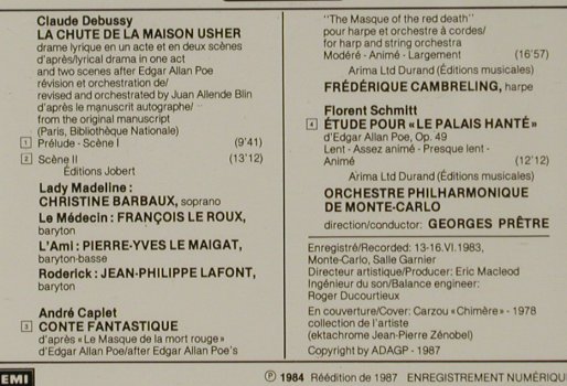 Debussy,Claude/Capiet/Fl.Schmitt: La Chute, De La Maison Usher(1984), EMI (7479212), F, 1987 Typ: CD Best.-Nr.: 81556 Preis: 20,00 Euro