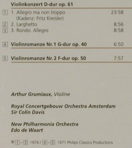 Beethoven,Ludwig van: Violinkonzert D-Dur op.61,op.40,50, Philips(462 456-2), D,  - CD - 81573 - 5,00 Euro